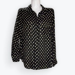 Who What Wear Black  Ling Sleeves Shirt with White/Gold  Polka Dot